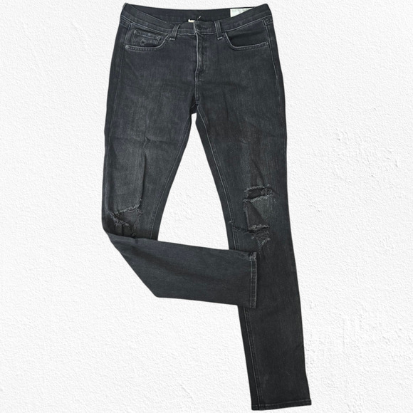 Rag and Bone Distressed Black Wash Mid Rise USA Made Grunge Skinny Jeans Size 29 - Picture 1 of 13
